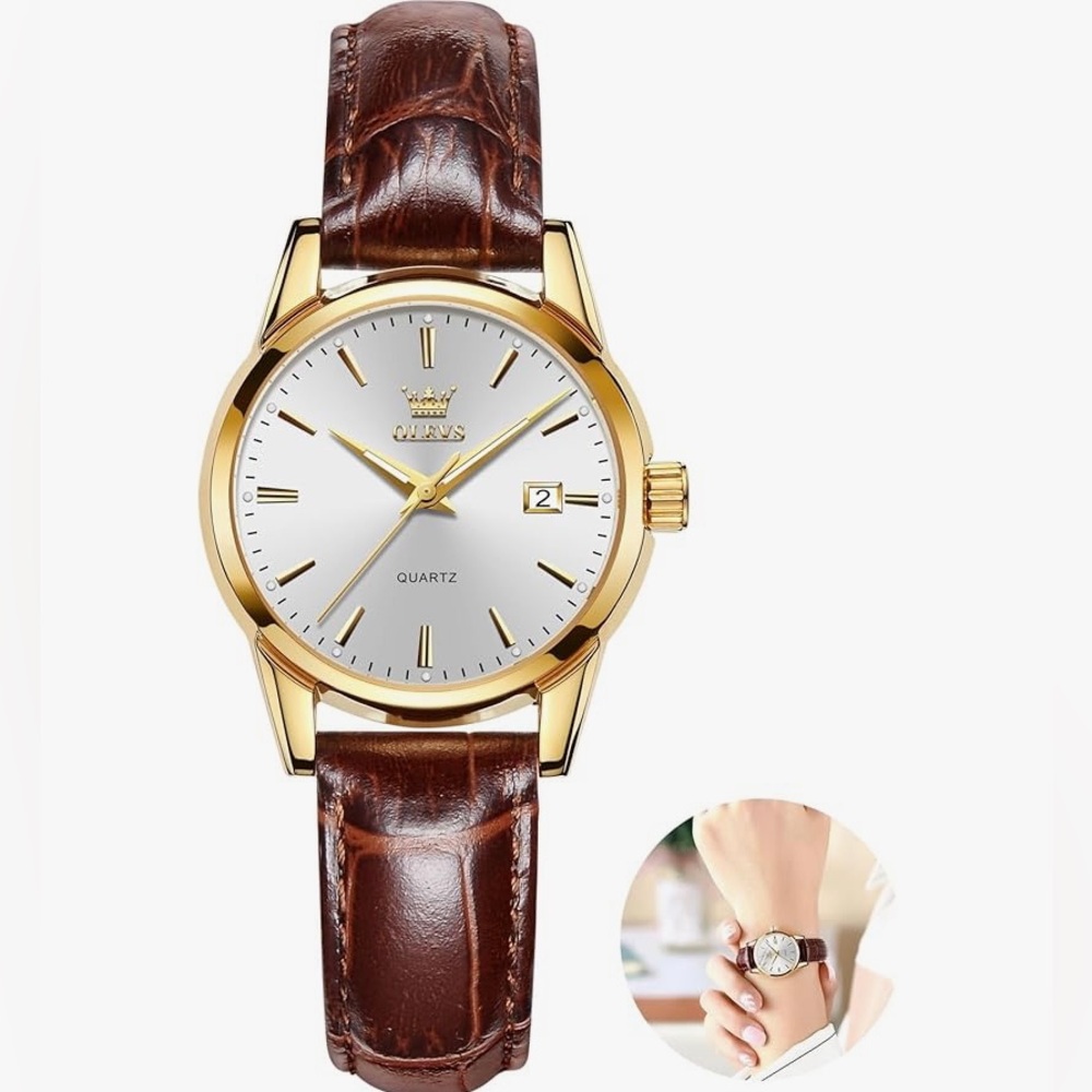 NEW OLEVS Women's Leather Watches Small Dial Day Date Minimalist Analog Quartz